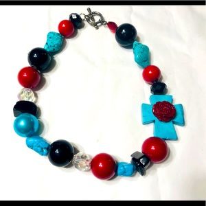 Rose and Cross chunky beaded necklace boho chic